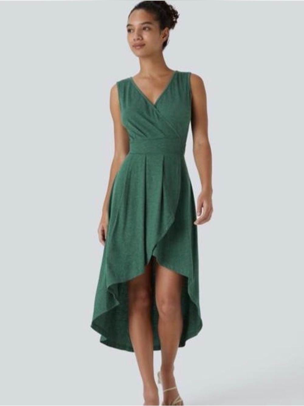 Halara - Sleeveless Green High-Low Wrap Dress -Size M